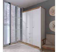 Dreitüriger Kleiderschrank 1400 Nordic mit Schubladen, Eiche Craft Gold, Weiß