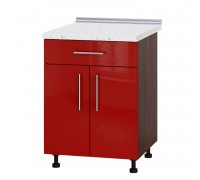 Küchenzeile Modern Niz H75-600 Dark Wenge, Rot Hochglanz