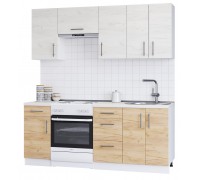 Küchenset Optima 2,0 m, ohne Arbeitsplatte, Eiche Craft WHITE, Eiche Craft GOLD