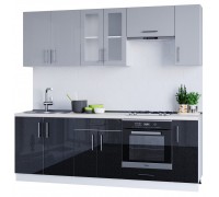 Modern kitchen set, 2.3m, without countertop, Silver metallic, Black metallic
