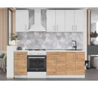 Küchenset K-4 Optima 2,2 m, ohne Arbeitsplatte, Weiß, Nymphaea Alba, Golden Craft Oak