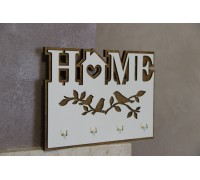 Дерев'яна ключниця `HOME` білого кольору, ручна робота