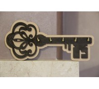 Дерев'яна ключниця у формі великого ключа на 5 гачків, ручна робота Дерев'яна ключниця у формі великого ключа на 5 гачків, ручна робота