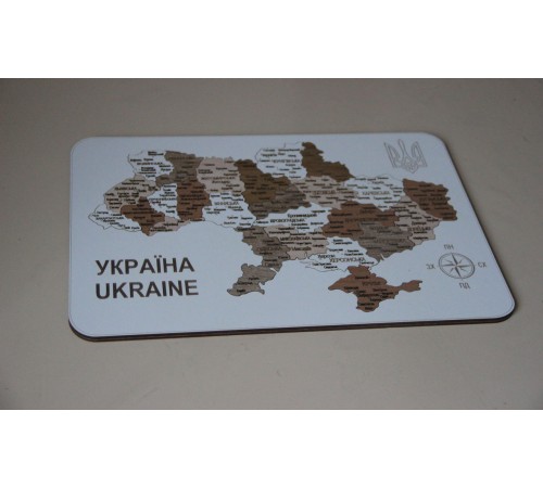 Дерев'яна настільна карта-пазл ,білого кольору,розміри 34*24 см