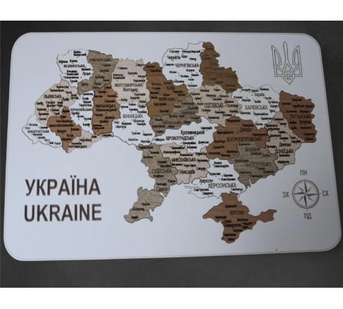 Дерев'яна настільна карта-пазл ,білого кольору,розміри 34*24 см