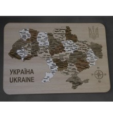 Деревянная настольная карта-пазл Украины, 34*24 см