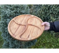 Large wooden 4-section cloister, oak sectional appetizer serving board, d 35 cm