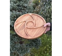 Großes Holzkloster mit 5 Fächern, Eichen-Fächerbrett zum Servieren von Vorspeisen, D 35 cm
