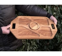 Дубовый большой поднос с ручками на 5 секций с круглым соусником
