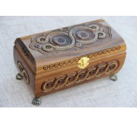 Pudełko drewniane rzeźbione ręcznie z metalem, szkatułka na biżuterię, 24*12 cm