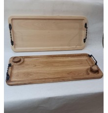 Поднос дубовый с металлическими ручками, 70*30 см