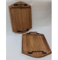 Поднос дубовый с металлическими ручками, 40*30 см.