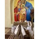 Набор для декора пасхальной корзины – чехол, полотенце-накидка и бант (лен с вышивкой коричневого цвета)