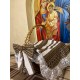 Набор для декора пасхальной корзины – чехол, полотенце-накидка и бант (лен с вышивкой коричневого цвета)
