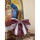 Набор для декора пасхальной корзины – чехол, полотенце-накидка и бант (лен с вышивкой розового цвета)