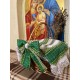 Набор для декора пасхальной корзины – чехол, полотенце-накидка и бант (лен с вышивкой зеленого цвета)