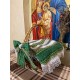 Набор для декора пасхальной корзины – чехол, полотенце-накидка и бант (лен с вышивкой зеленого цвета)