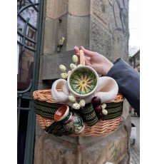 Пасхальная корзина в этно стиле с элементами косовской керамики, плетеная пасхальная корзина с декором,37*31*15