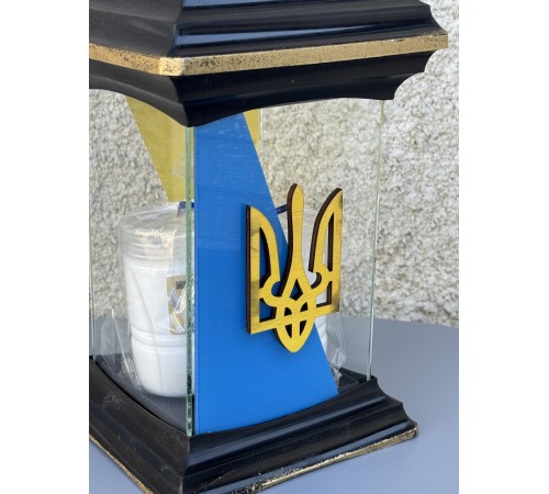 Лампадка для Героїв, синьо-жовта лампадка з Тризубом Лампадка для Героїв, синьо-жовта лампадка з Тризубом