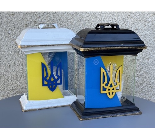 Лампадка для Героїв, синьо-жовта лампадка з Тризубом Лампадка для Героїв, синьо-жовта лампадка з Тризубом