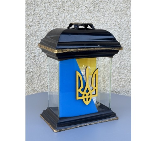 Лампадка для Героїв, синьо-жовта лампадка з Тризубом Лампадка для Героїв, синьо-жовта лампадка з Тризубом