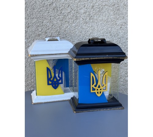 Лампадка для Героїв, синьо-жовта лампадка з Тризубом Лампадка для Героїв, синьо-жовта лампадка з Тризубом