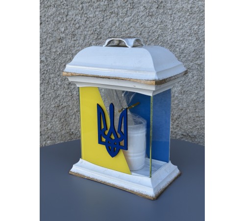 Лампадка для Героїв, синьо-жовта лампадка з Тризубом Лампадка для Героїв, синьо-жовта лампадка з Тризубом