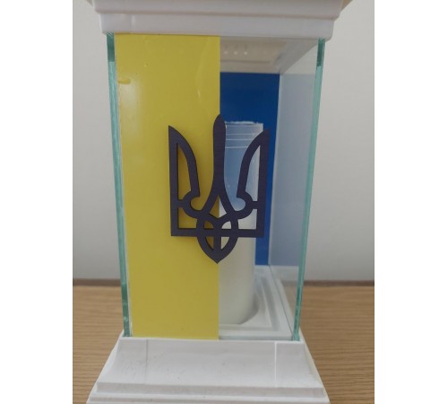 Лампадка для Героїв, синьо-жовта лампадка з Тризубом Лампадка для Героїв, синьо-жовта лампадка з Тризубом
