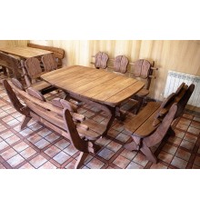 Мебель из массива термодеревья 1750х1100 комплект Thermo-treated Oak Furniture. Стол и 4 лавки из термодуба