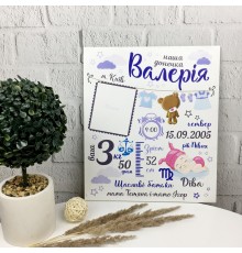 Цветная детская метрика из дерева для девочки.