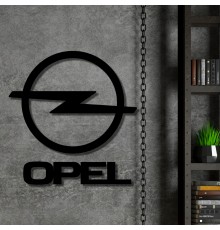 Большой деревянный логотип Opel в интерьере.