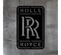 Drewniany szyld z nazwą firmy samochodowej Rolls Royce do dekoracji ściennej.