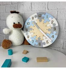 Детская развивающая игра из дерева «Часы-пазлы»