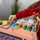 Дитячий дерев'яний бізікуб для дівчинки 32х32х32х45