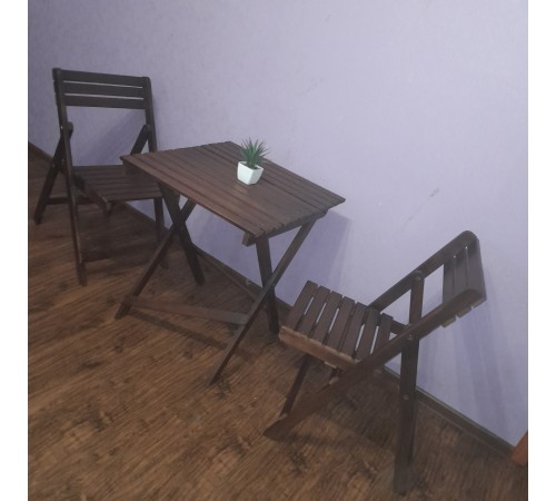 Садовий дерев'яний розкладний набір для кафе, дому, вулиці (набір стіл квадрат +2 стільці) Садовий дерев'яний розкладний набір для кафе, дому, вулиці (набір стіл квадрат +2 стільці)