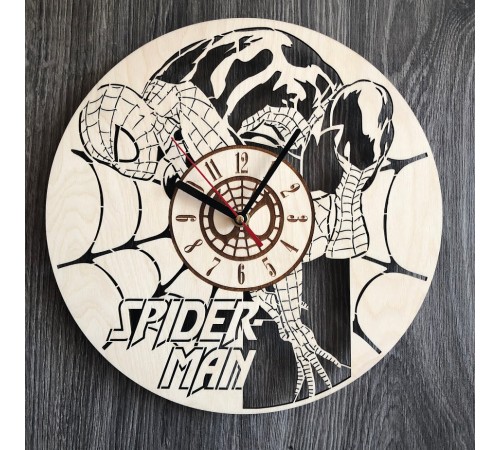 Круглые бесшумные настенные часы из дерева Spider-Man Круглые бесшумные настенные часы из дерева Spider-Man