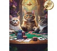 Classic wooden puzzle Cats playing poker L