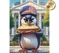 Klassisches Holzpuzzle „Pinguin in Washington“.