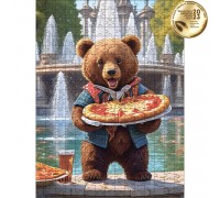 Класичний дерев'яний пазл Ведмідь їсть піцу XL Класичний дерев'яний пазл Ведмідь їсть піцу XL
