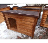 Single-pitched, uninsulated doghouse for a large dog