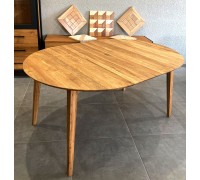 Dining table, kitchen, for living room, round, extendable with Swiss edge and wooden legs.
