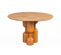 Designer round oak table with Swiss edging on figured oak legs Goblet