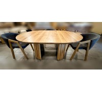 Modern designer round extendable dining table for office and home on a wooden support Magic