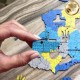 Патріотичний дерев'яний пазл Карта України жовто-блакитна XXL