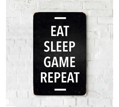 Деревянный Постер "EAT SLEEP GAME REPEAT"