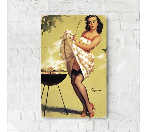 Деревянный Постер “Pin Up Девушка и Гриль” Деревянный Постер “Pin Up Девушка и Гриль”