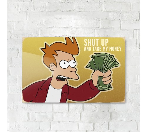 Деревянный Постер "Simpsons - Shut Up and Take My Money"