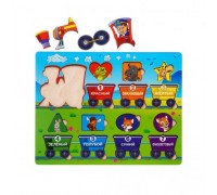 Wooden game sorter "Steam locomotive, geometric shapes"