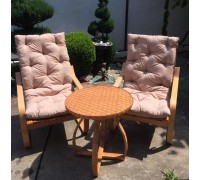 2 "Shock Absorber" chairs #2 with beige cushions + a round table with curved legs
