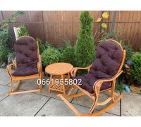 2 swing chairs "Collapsible No. 1" with cushions and a table